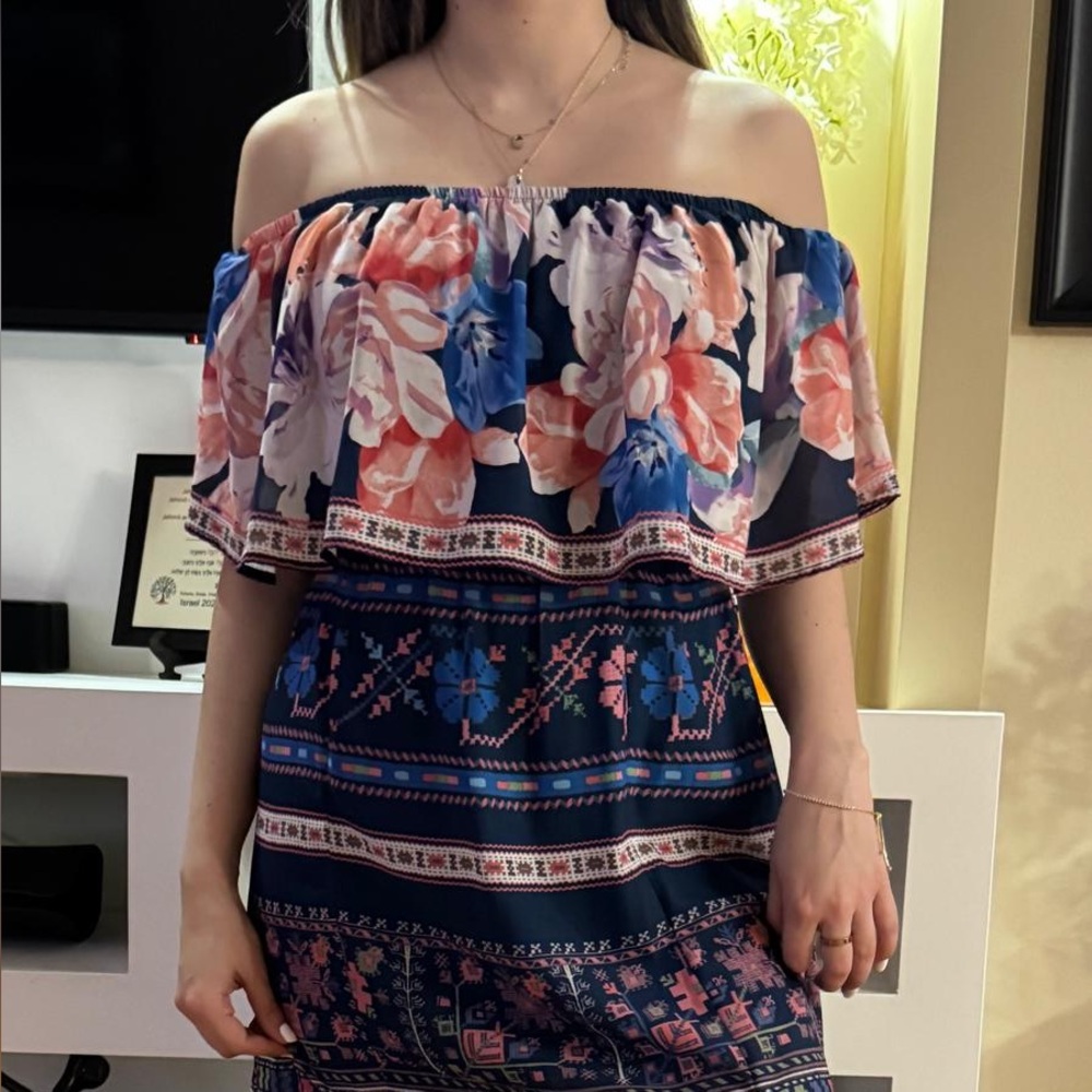 Jealous Tomato Navy and Pink Floral Maxi Dress